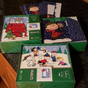 Peanuts Christmas cards all three together